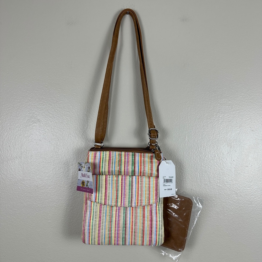 MultiSac Crossbody Bag Multicolor Candy Straw Striped Spring Summer Chic NEW